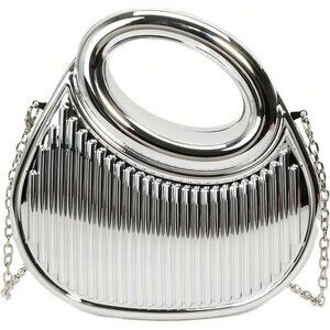 Women's Silver Buckle Small Cute Trendy Evening Party Cocktail Crossbody Clutch